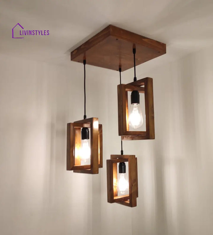 Gyro Brown Wooden Cluster Hanging Lamp Lamps