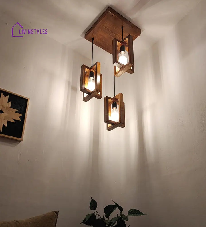 Gyro Brown Wooden Cluster Hanging Lamp Lamps