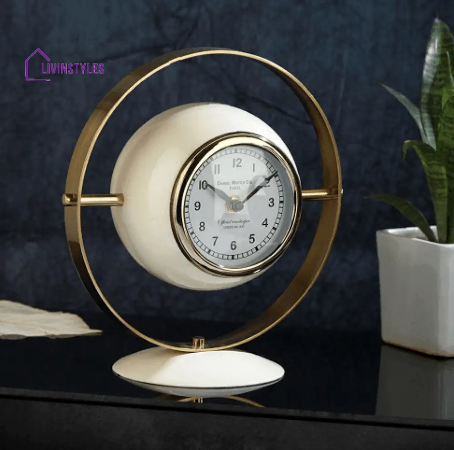 Halo Clock In Ivory Enamle & Gold