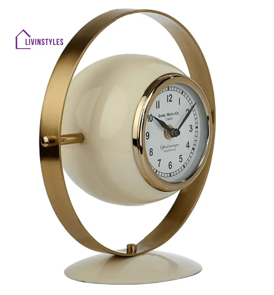 Halo Clock In Ivory Enamle & Gold