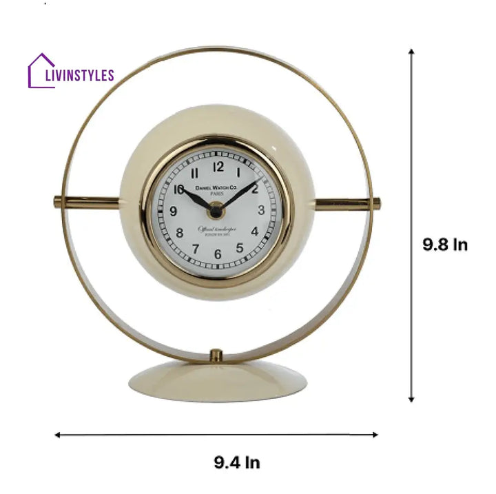 Halo Clock In Ivory Enamle & Gold