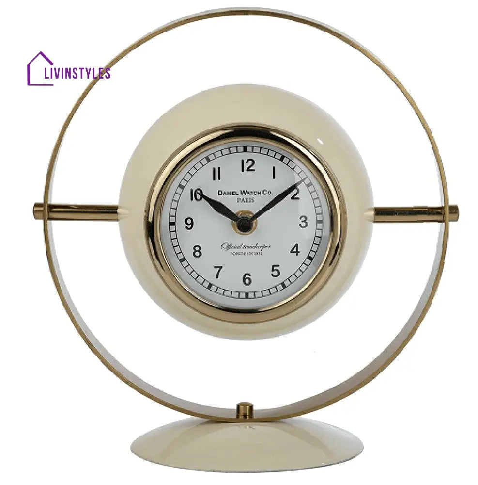 Halo Clock In Ivory Enamle & Gold