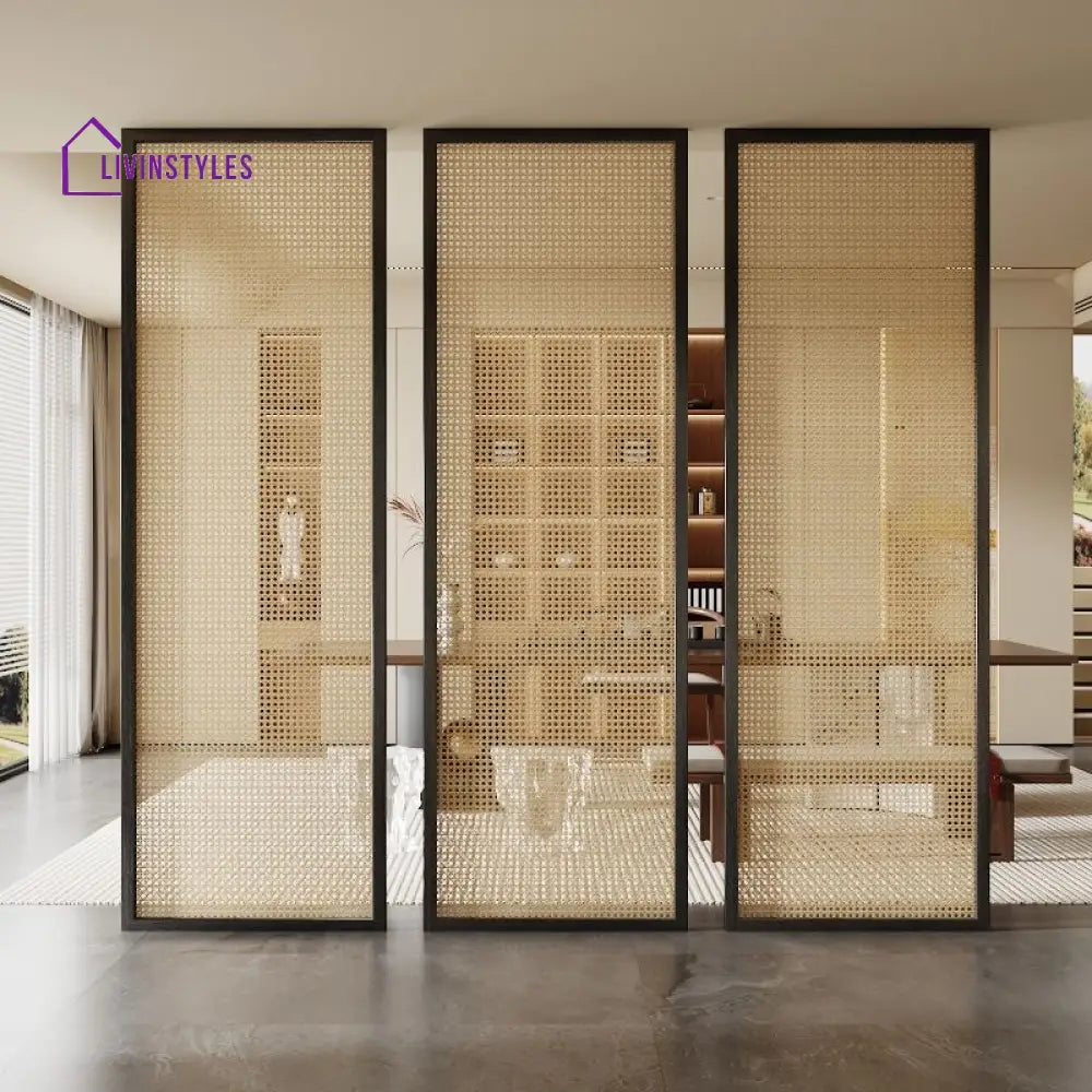 Halo Wooden and Cane Weaving Room Partition for Living Room