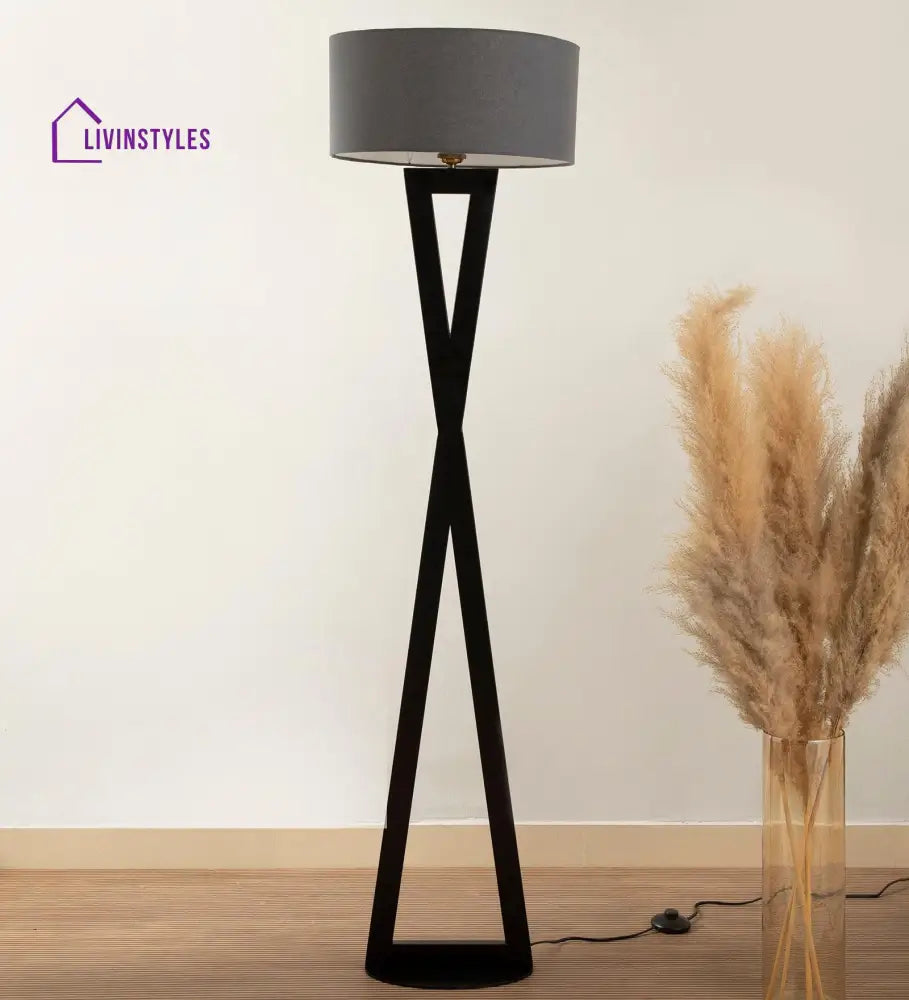 Hamptons Grey Metal Shade Club Floor Lamp With Base