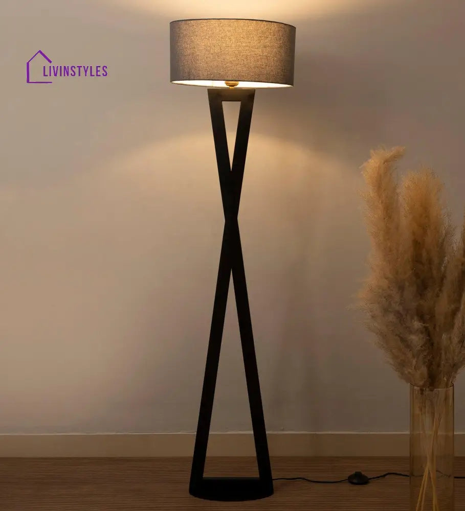 Hamptons Grey Metal Shade Club Floor Lamp With Base