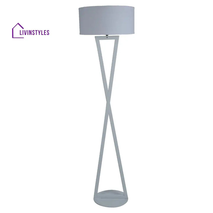 Hamptons White Floor Lamp With Metal Base By Ss Lightings