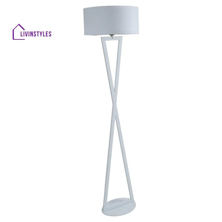 Hamptons White Floor Lamp With Metal Base By Ss Lightings