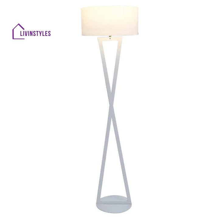 Hamptons White Floor Lamp With Metal Base By Ss Lightings