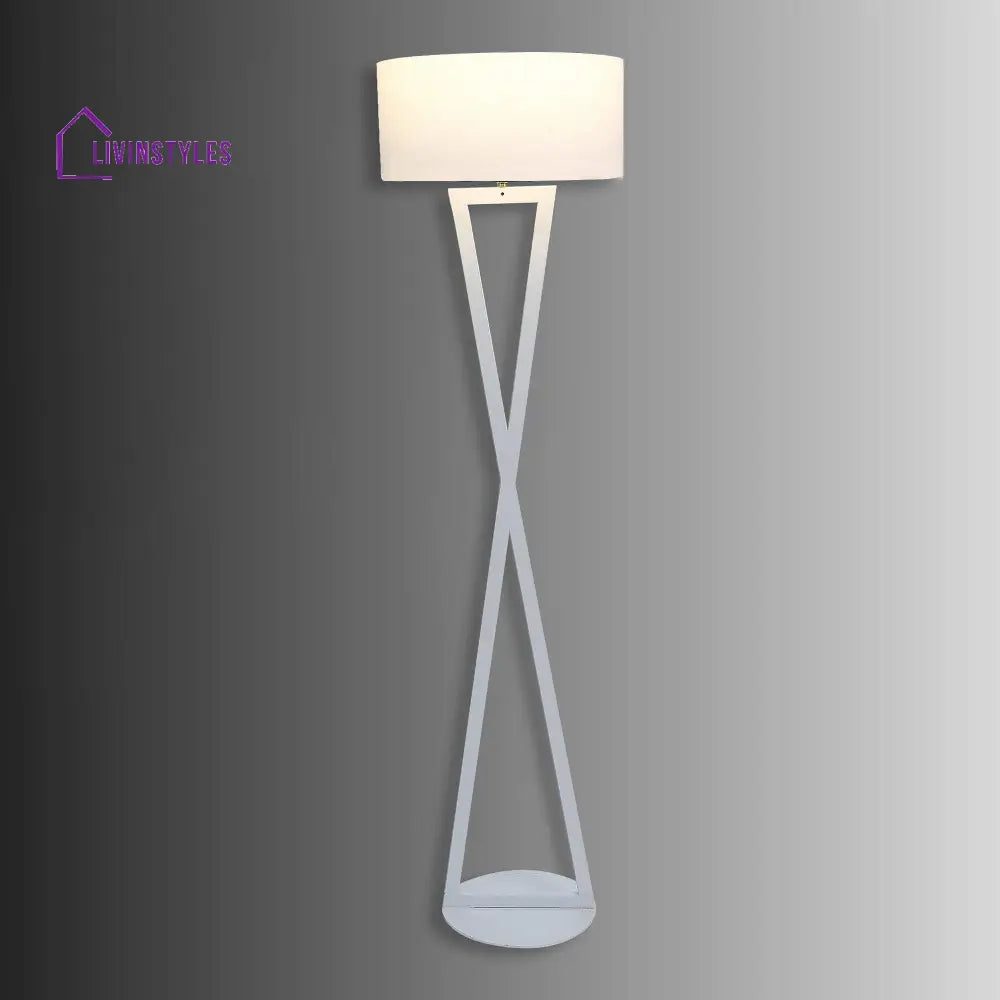 Hamptons White Floor Lamp With Metal Base By Ss Lightings