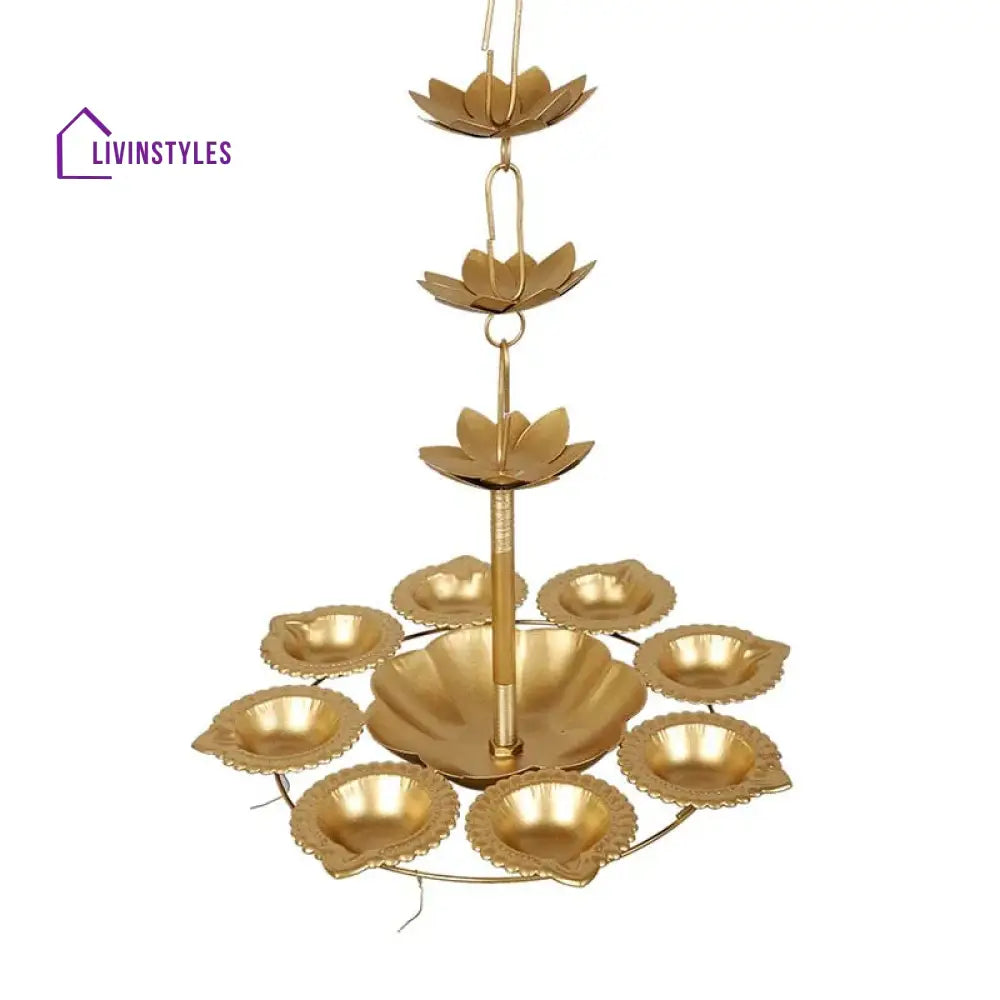 Hanging Lotus Flames Urli Diya | Gold Set Of 2