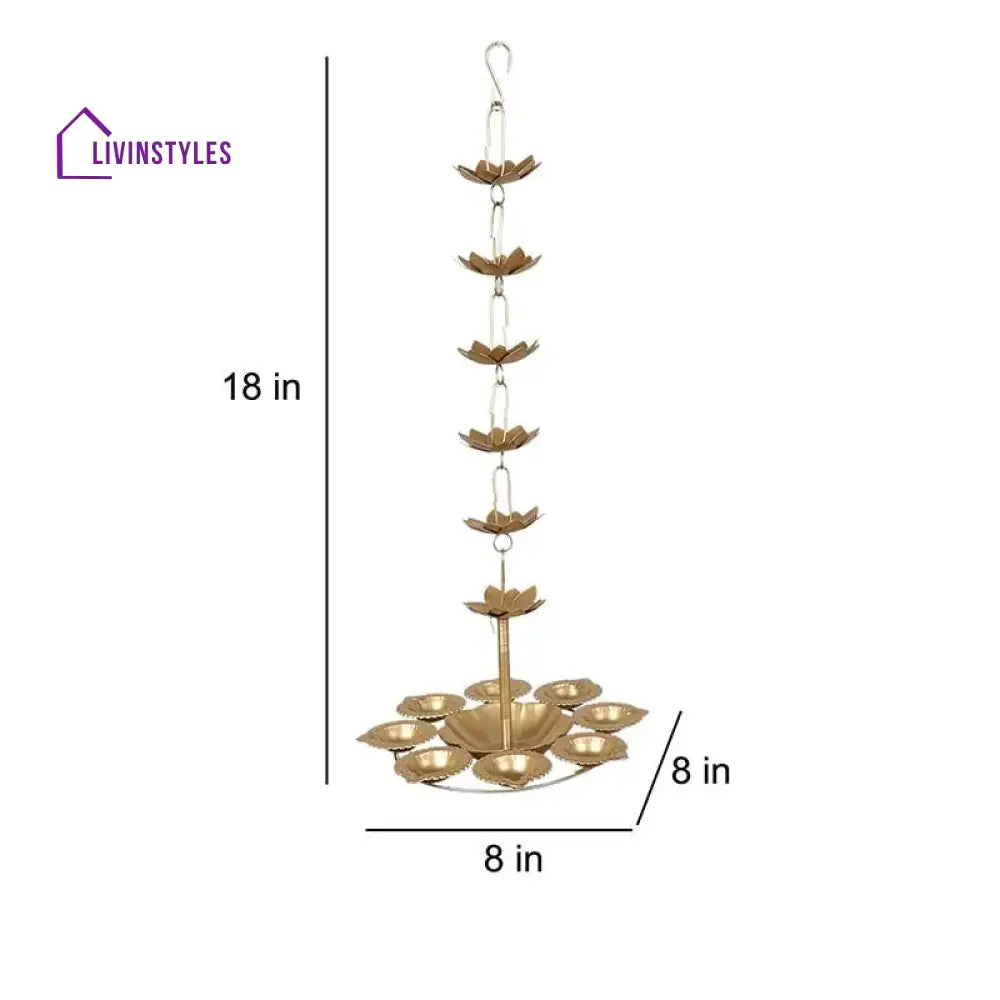 Hanging Lotus Flames Urli Diya | Gold Set Of 2