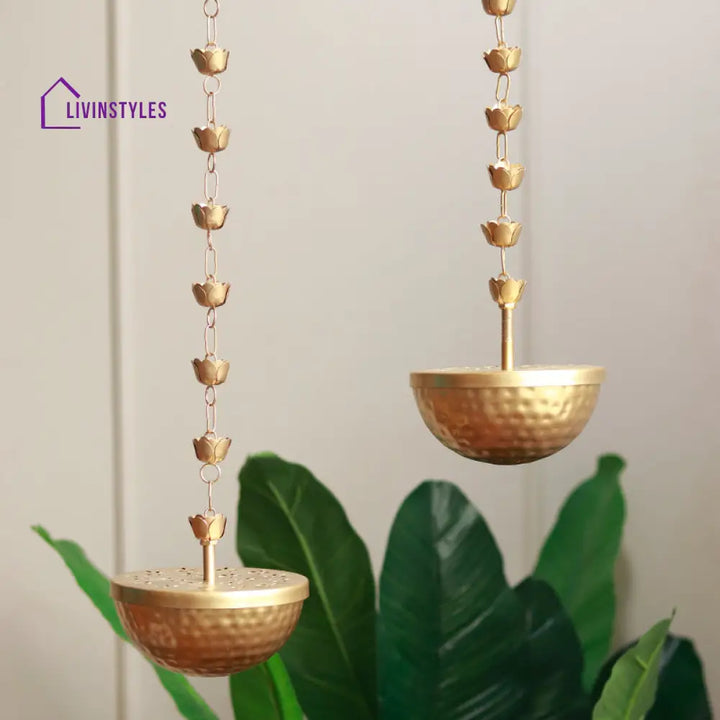 Hanging Urli Tealight Centerpiece | Gold Set Of 2