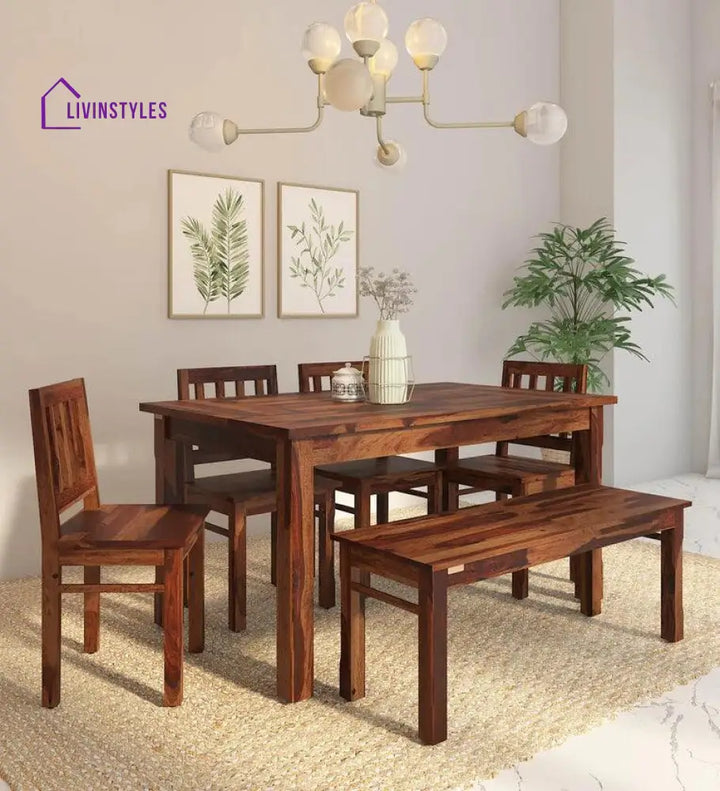 Harbor Sheesham Wood 6 Seater Dining Set With Bench Dining Set