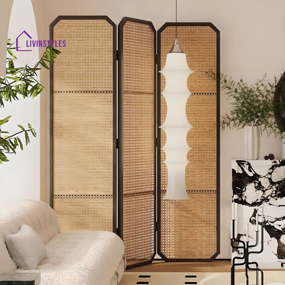 Harriet Wooden and Cane Weaving Room Partition for Living Room