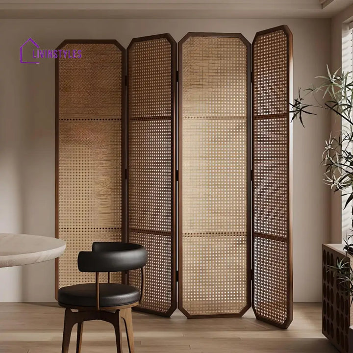 Harriet Wooden and Cane Weaving Room Partition for Living Room