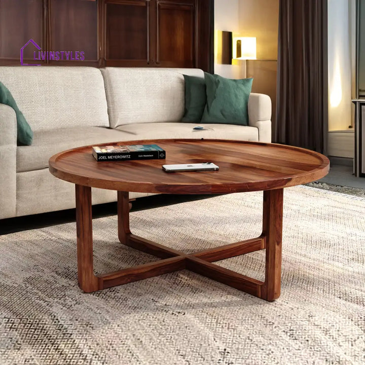 Harry Sheesham Wood Round Coffee Table For Living Room