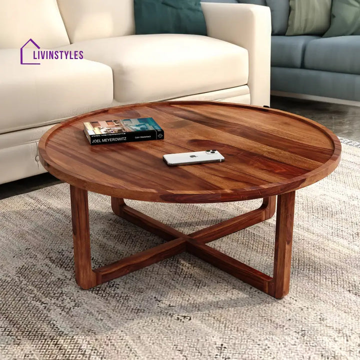 Harry Sheesham Wood Round Coffee Table For Living Room