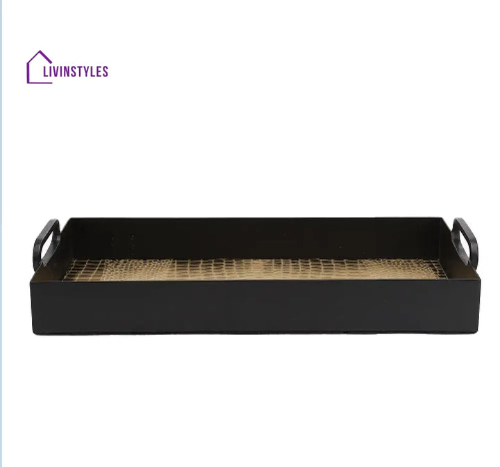 Hartley Gold Black Croc Tray With Handles