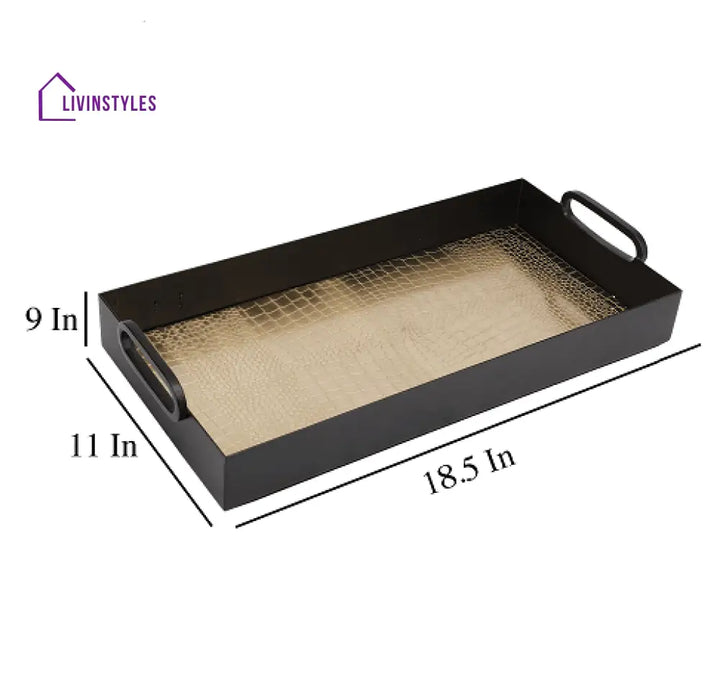 Hartley Gold Black Croc Tray With Handles