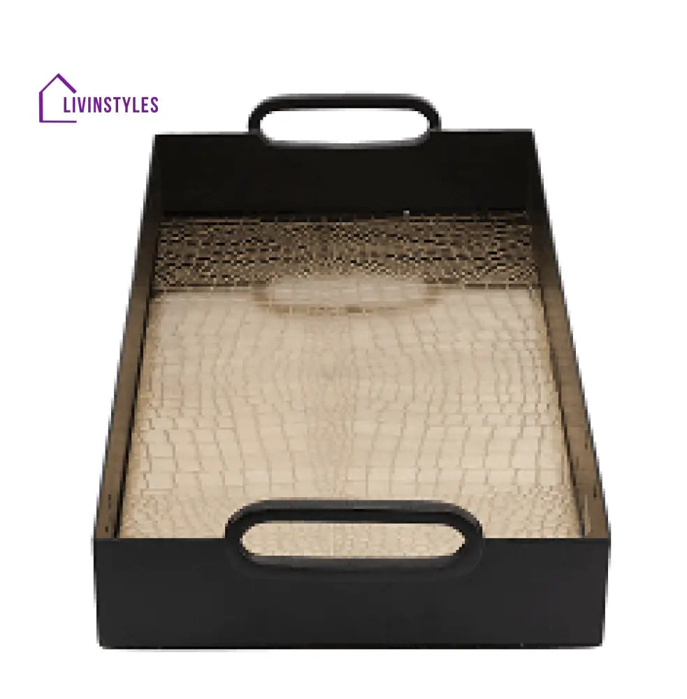 Hartley Gold Black Croc Tray With Handles