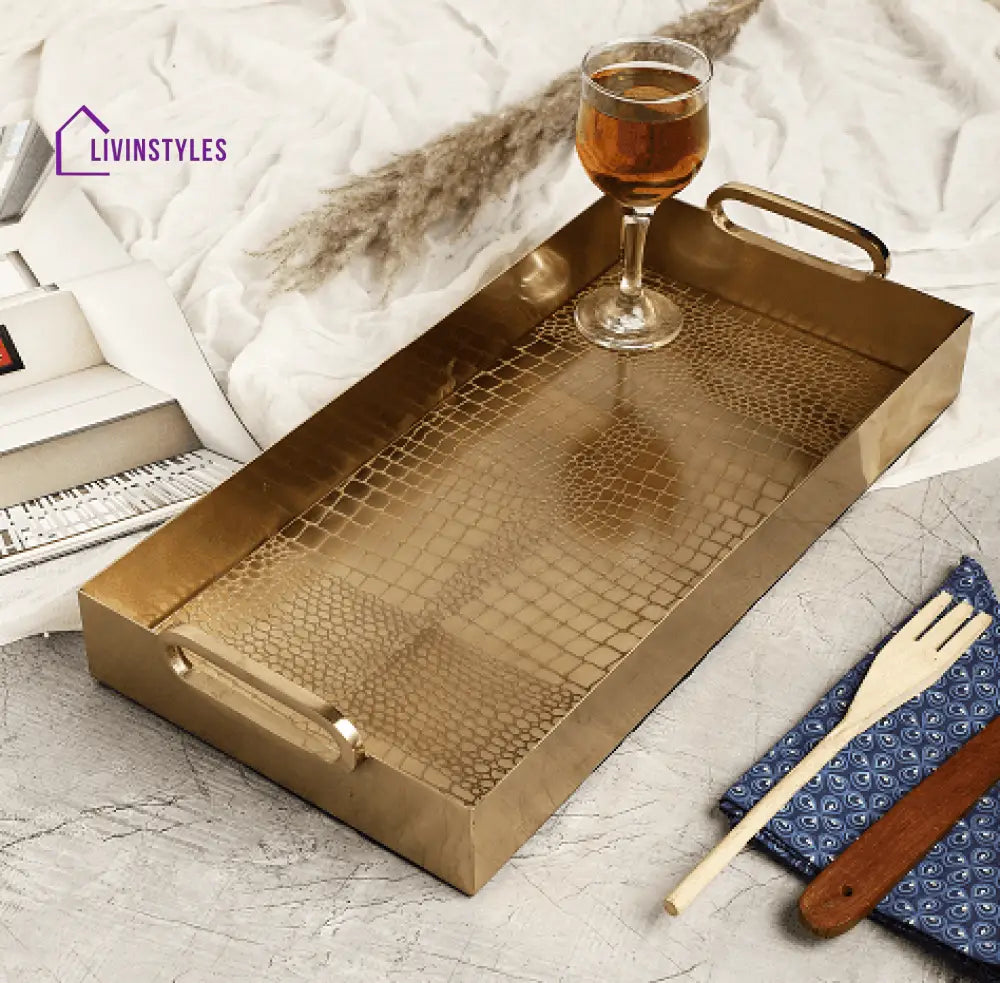 Hartley Gold Croc Tray With Handles