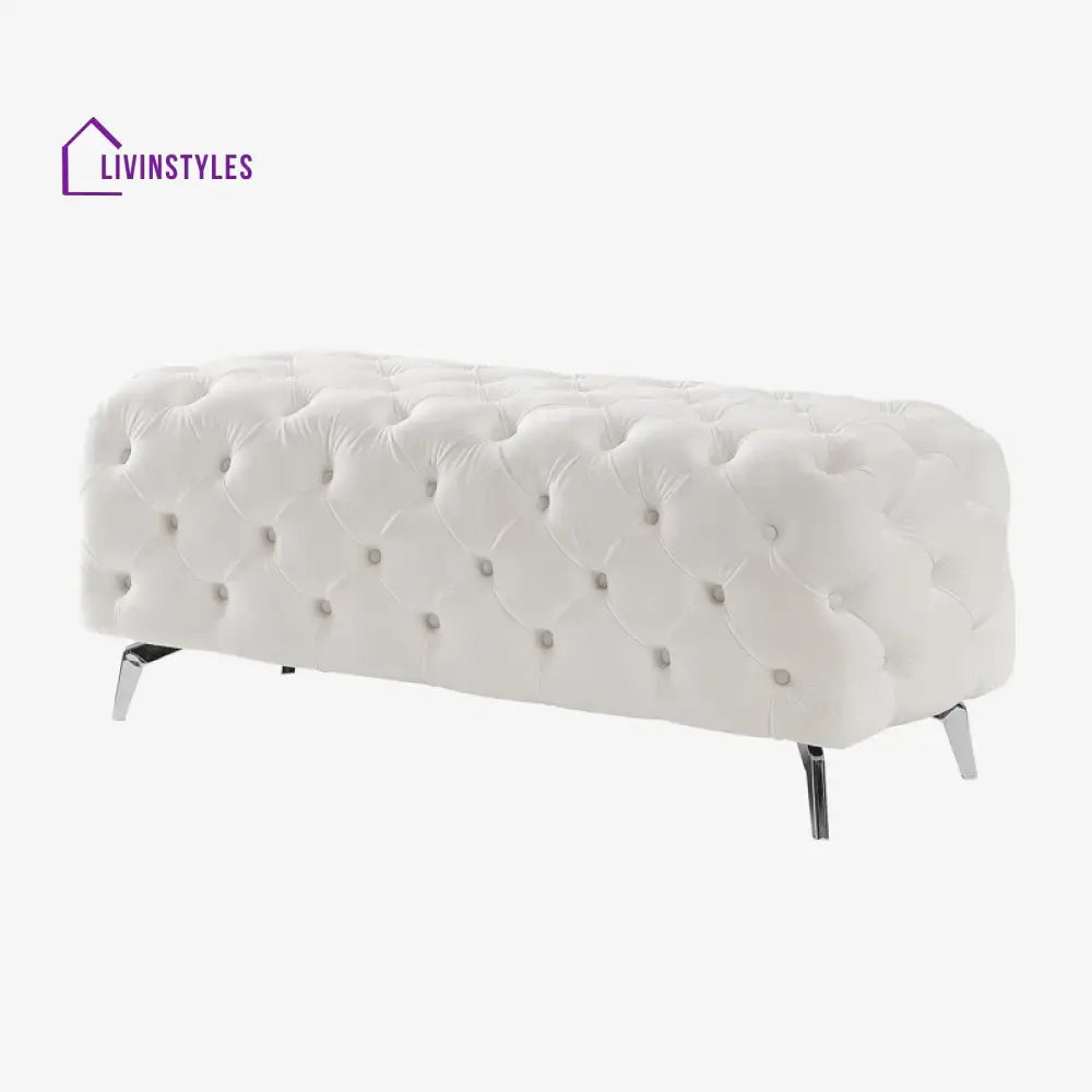 Hazel Artistic Tufted White Velvet Rectangular Ottoman Chairs