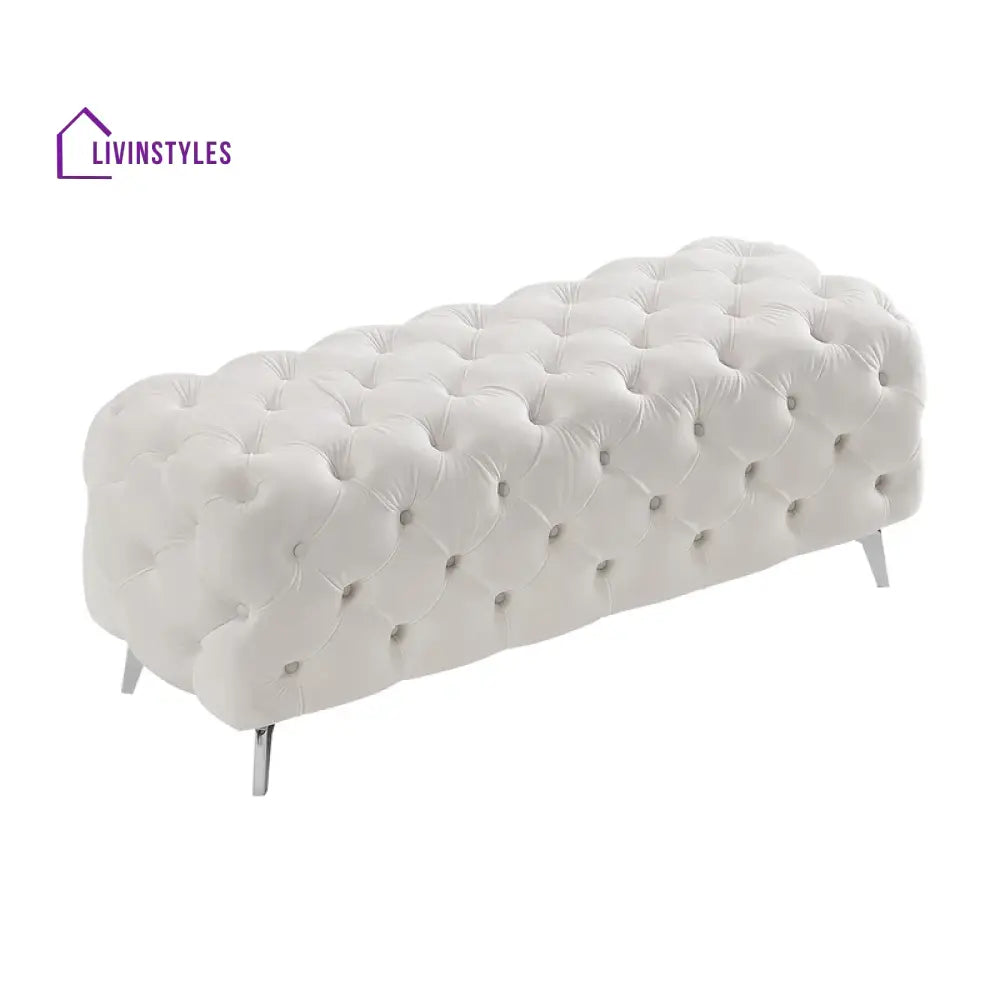 Hazel Artistic Tufted White Velvet Rectangular Ottoman Chairs