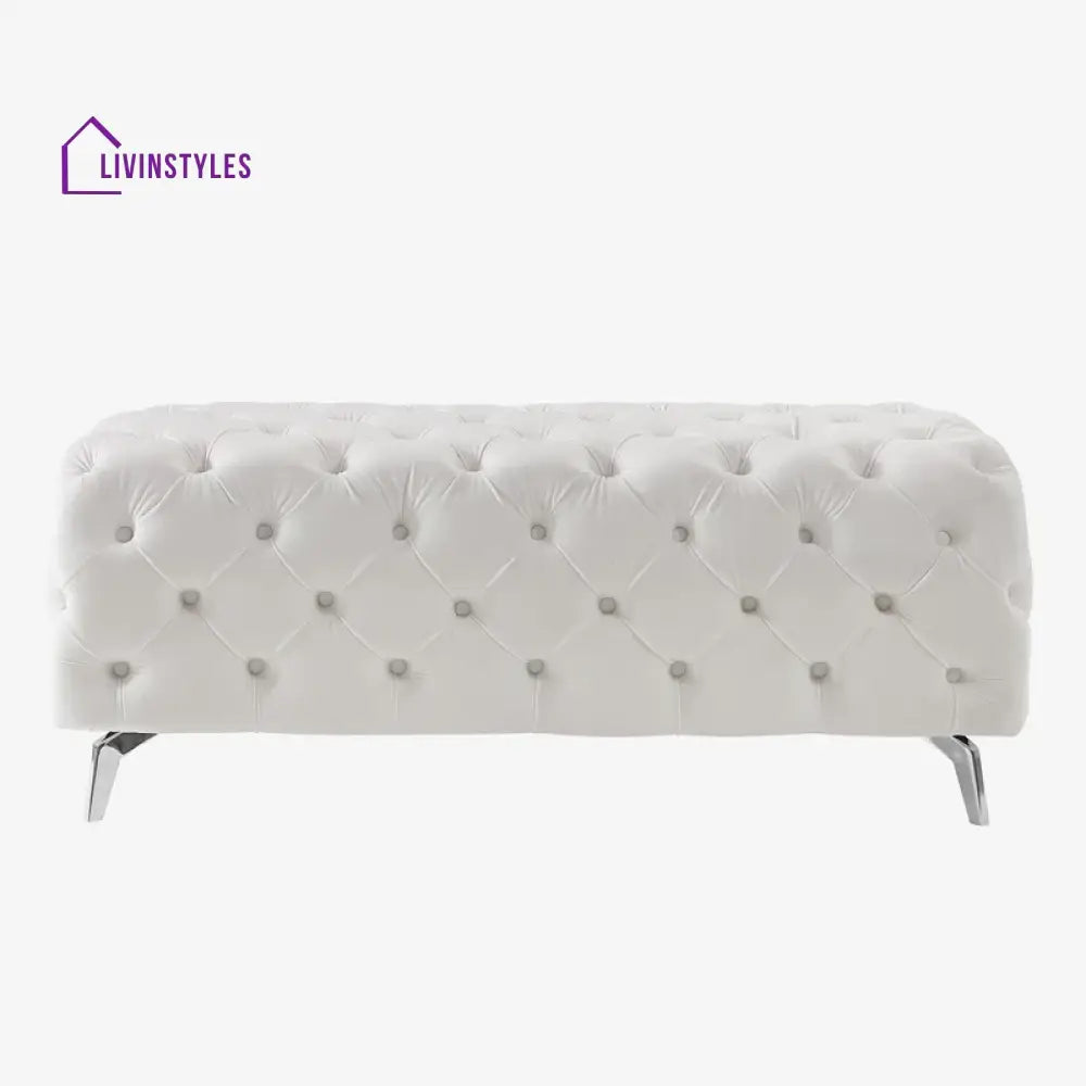 Hazel Artistic Tufted White Velvet Rectangular Ottoman Chairs