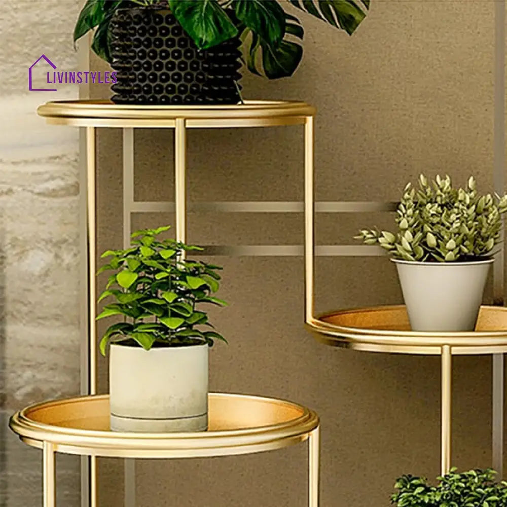 Helena 4-Tiered Ladder Plant Stand In Gold Color Stands