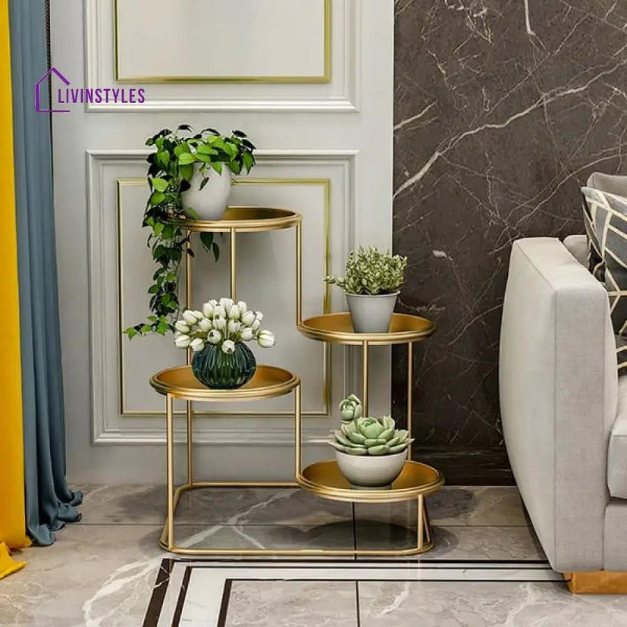 Helena 4-Tiered Ladder Plant Stand In Gold Color Stands