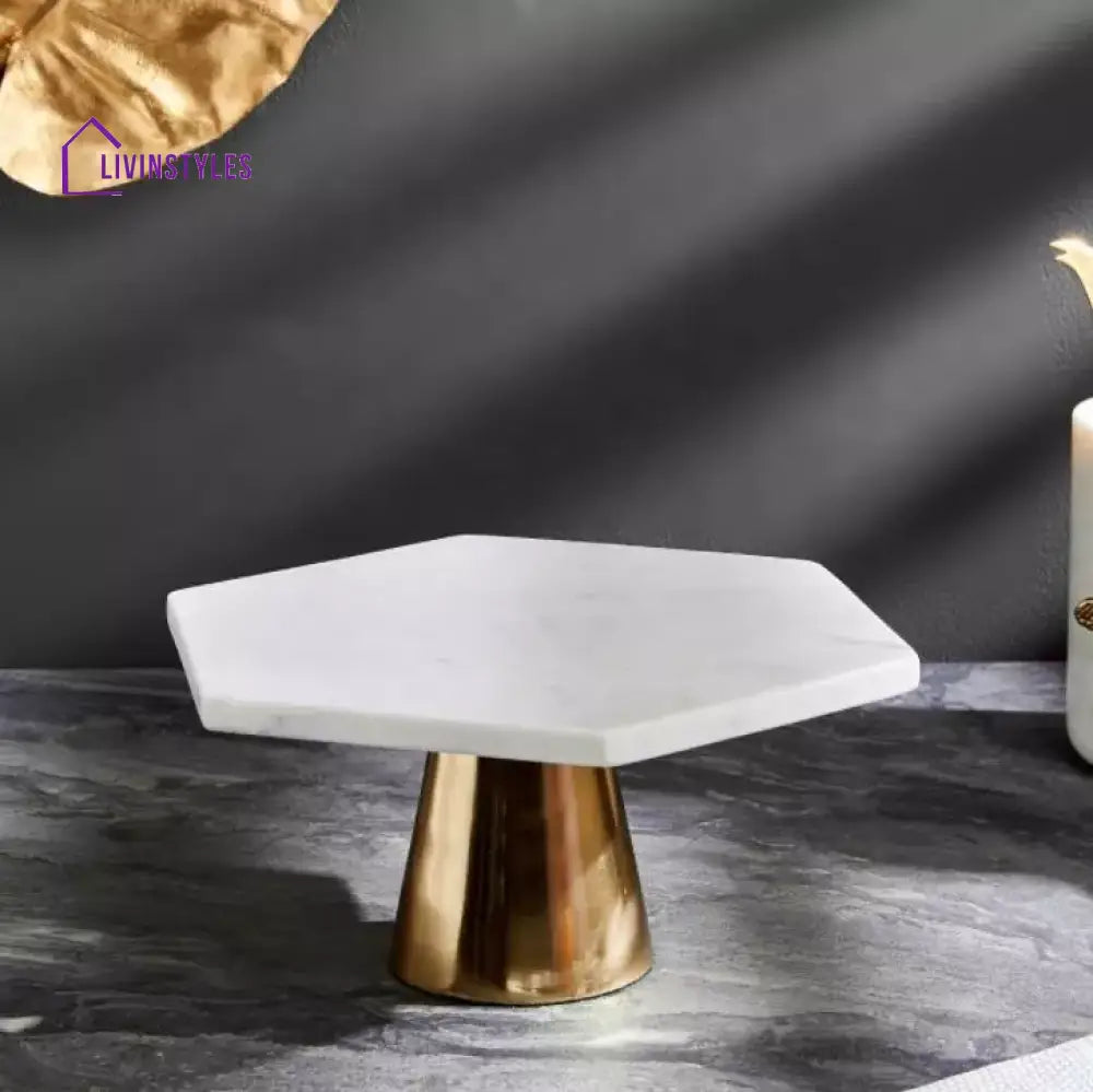 Helios White Marble Cake Stands