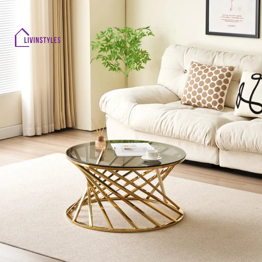 Hema Stainless Steel Coffee Table For Living Room - Gold Finish