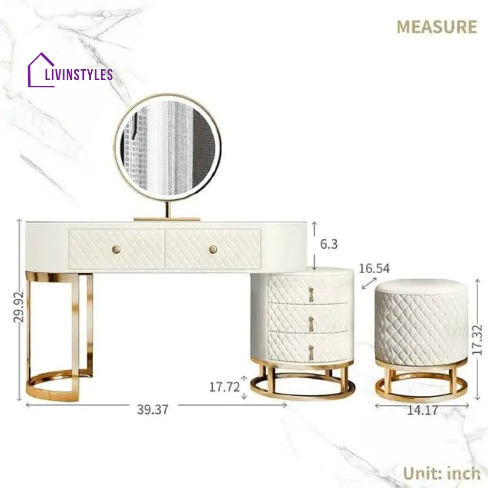 Acodaiuy Vanity Desk | Makeup Vanity Desk White Vanity Table Dressing Table with Drawers Vanity Desk with Mirror & with Lights Makeup Table for Bedroom Bathroom - White - Ouch Cart 