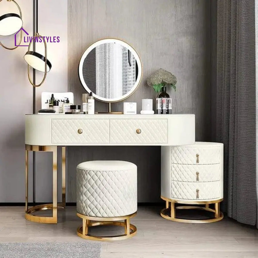 Acodaiuy Vanity Desk | Makeup Vanity Desk White Vanity Table Dressing Table with Drawers Vanity Desk with Mirror & with Lights Makeup Table for Bedroom Bathroom - White - Ouch Cart 