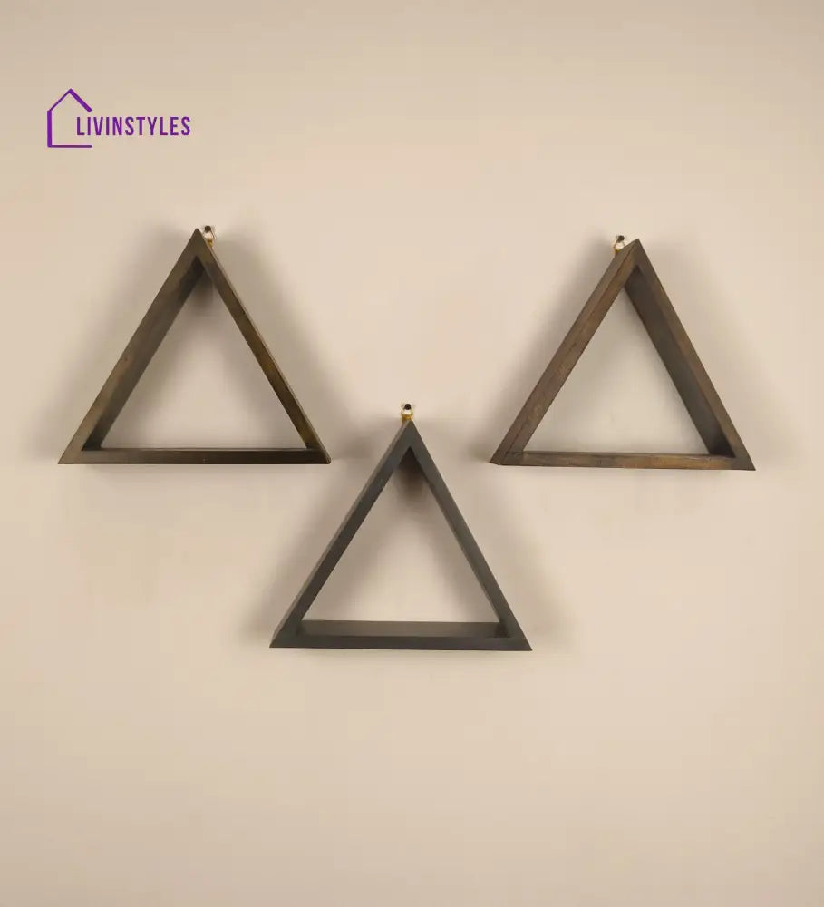 Henry Iii Triangular Set Of 3 Wooden Wall Shelves Decor