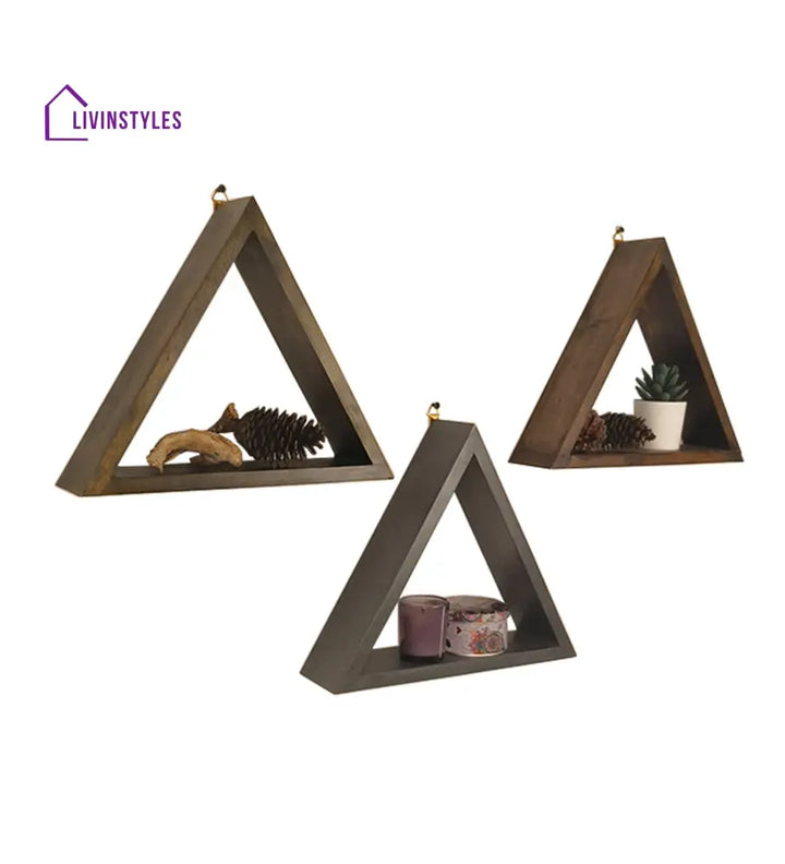 Henry Iii Triangular Set Of 3 Wooden Wall Shelves Decor