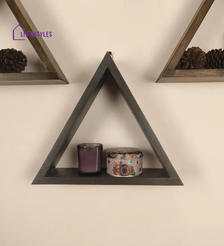 Henry Iii Triangular Set Of 3 Wooden Wall Shelves Decor