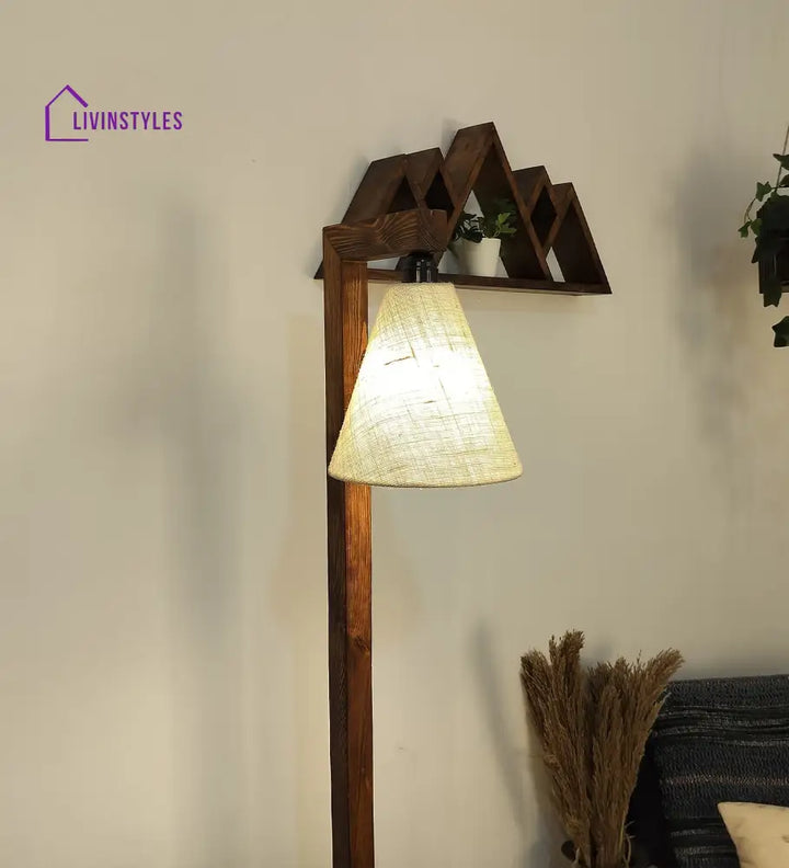 Henry Wooden Floor Lamp With Brown Base And Jute Fabric Lampshade Lamps