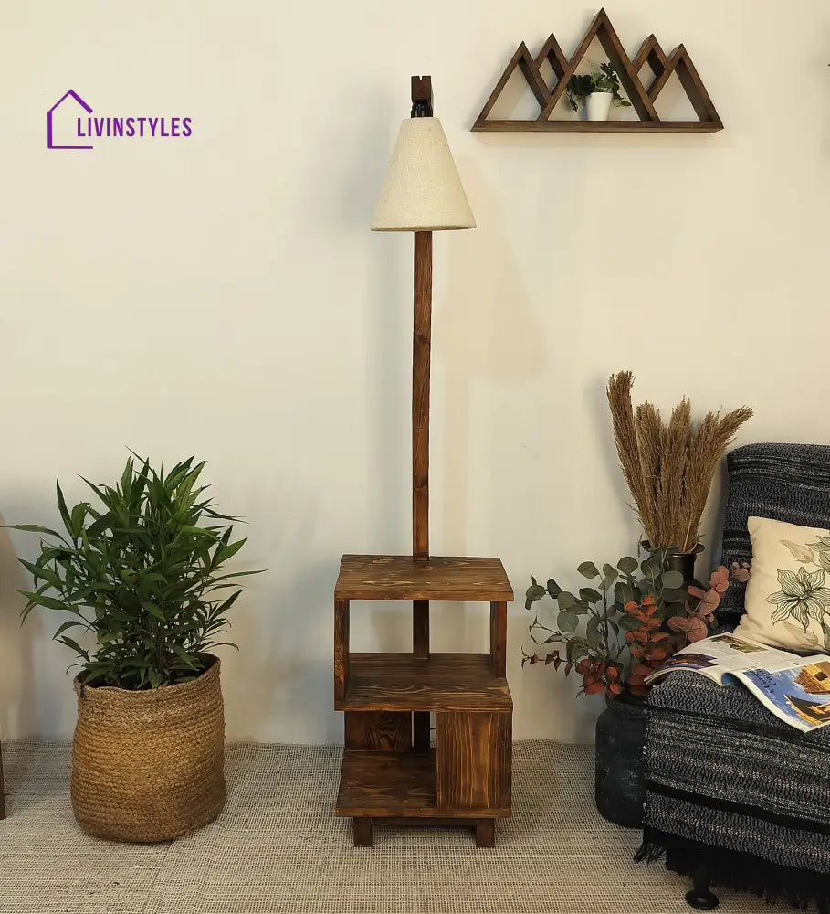 Henry Wooden Floor Lamp With Brown Base And Jute Fabric Lampshade Lamps