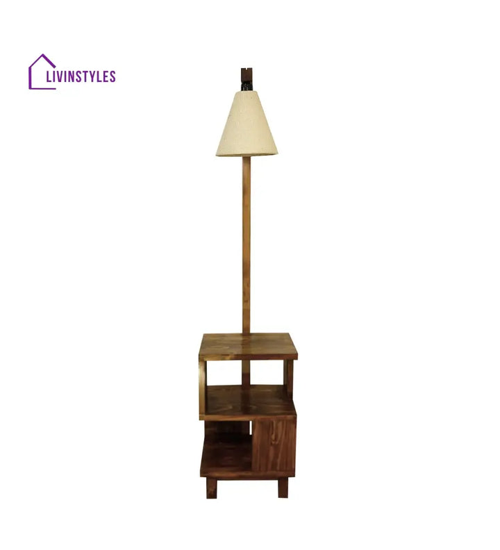 Henry Wooden Floor Lamp With Brown Base And Jute Fabric Lampshade Lamps