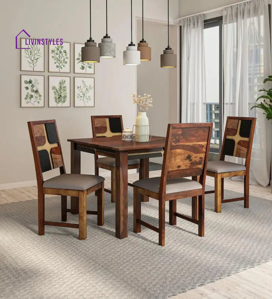 Herman Sheesham Wood 4 Seater Dining Set In Teak Finish Dining Set