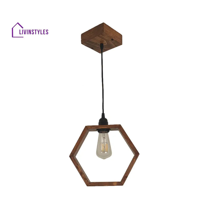 Hex Brown Wooden Single Hanging Lamp Lamps