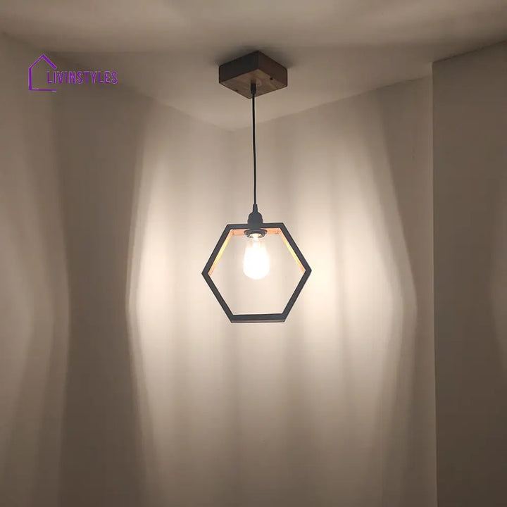 Hex Brown Wooden Single Hanging Lamp Lamps