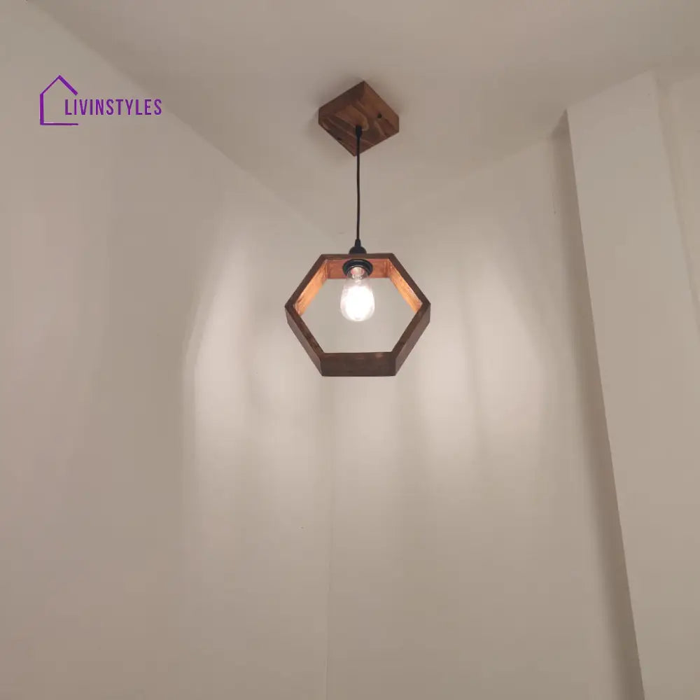 Hex Brown Wooden Single Hanging Lamp Lamps