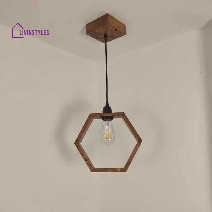 Hex Brown Wooden Single Hanging Lamp Lamps