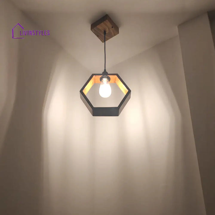 Hex Brown Wooden Single Hanging Lamp Lamps