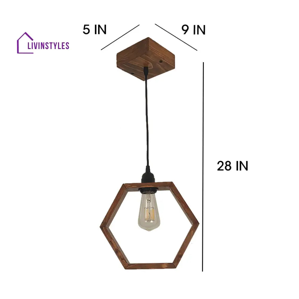 Hex Brown Wooden Single Hanging Lamp Lamps