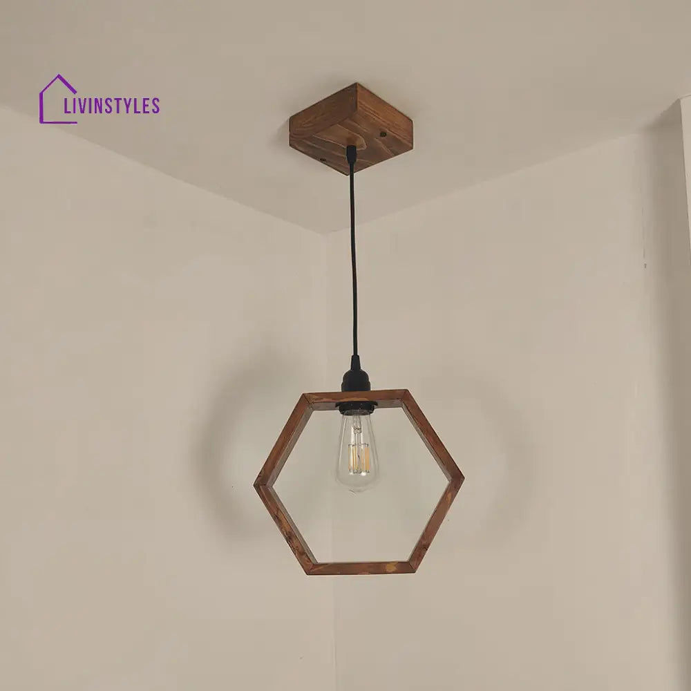 Hex Brown Wooden Single Hanging Lamp Lamps