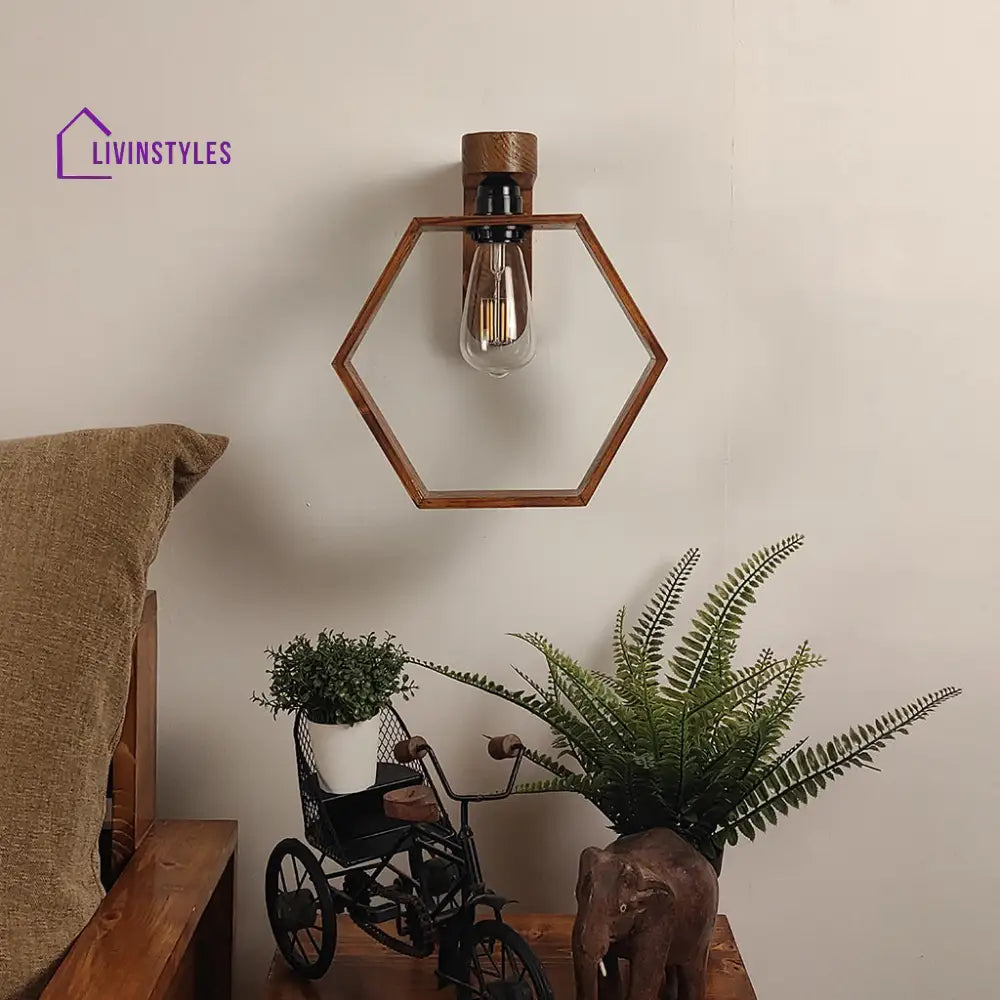 Hex Brown Wooden Wall Light Lights