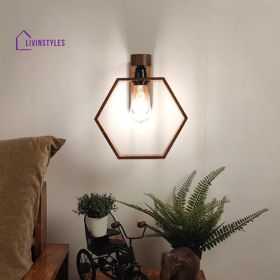 Hex Brown Wooden Wall Light Lights